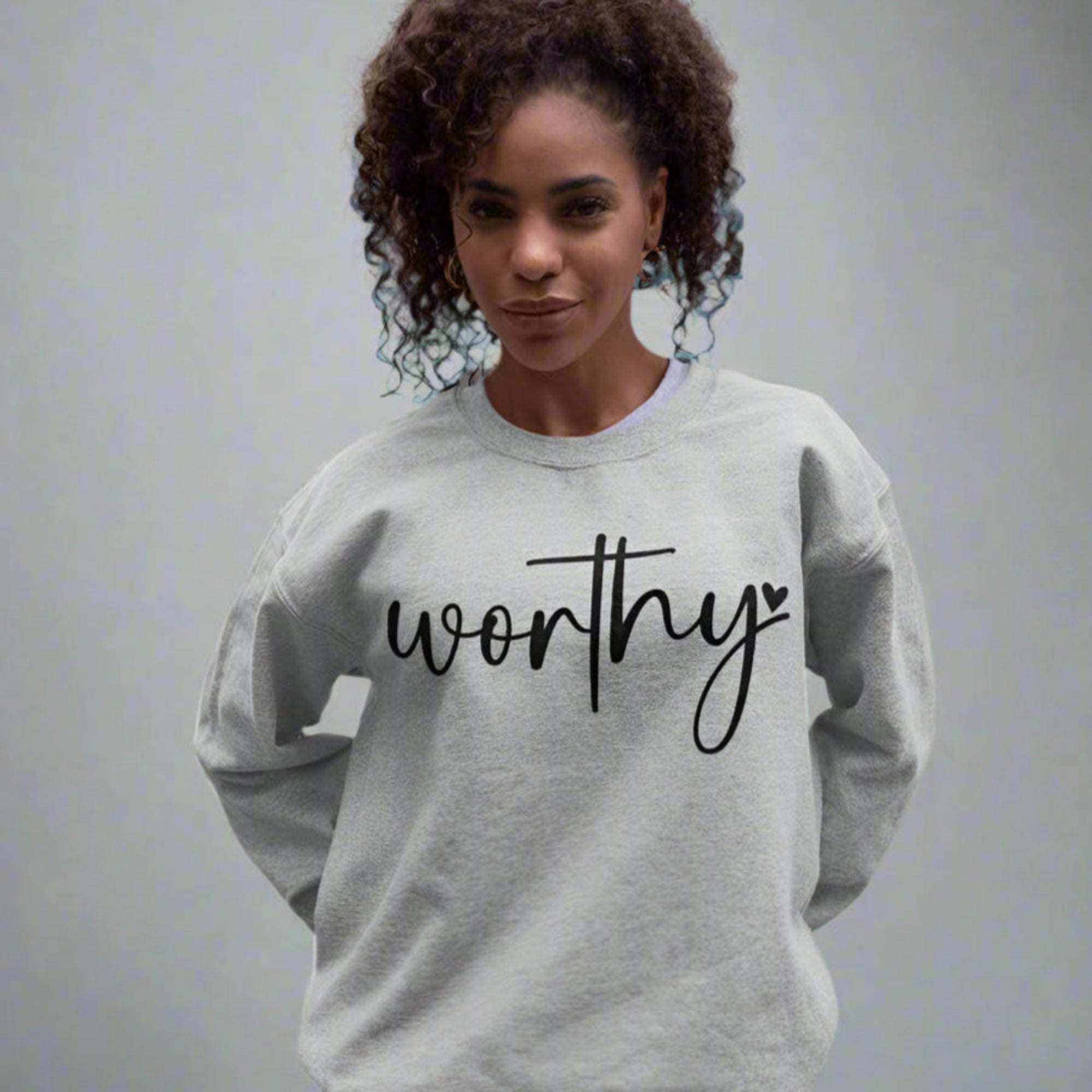 Worthy Women's Fleece Unisex - Fit Sweatshirt White / Sport Gray - Jesus Passion Apparel