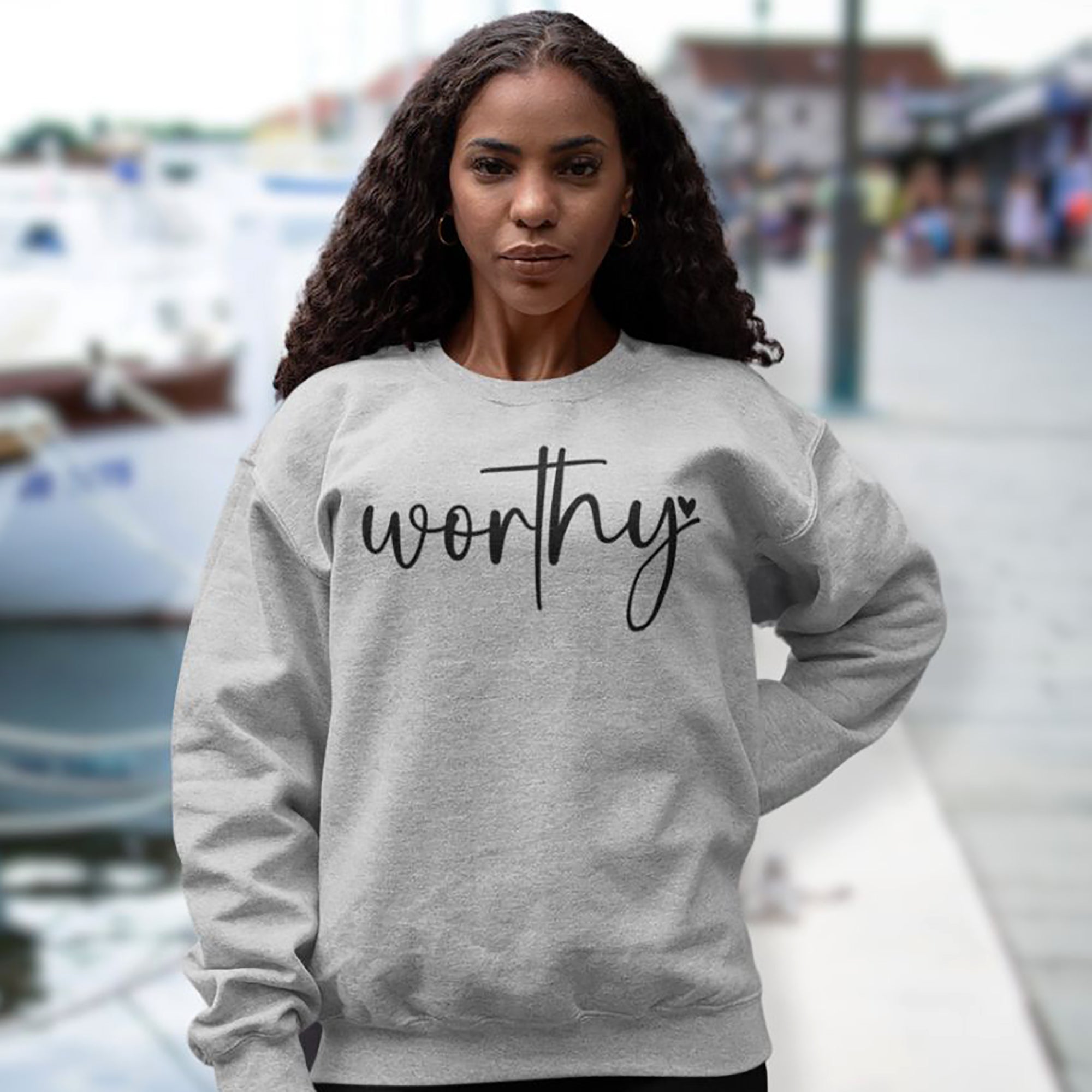 Worthy Women's Fleece Unisex - Fit Sweatshirt White / Sport Gray - Jesus Passion Apparel