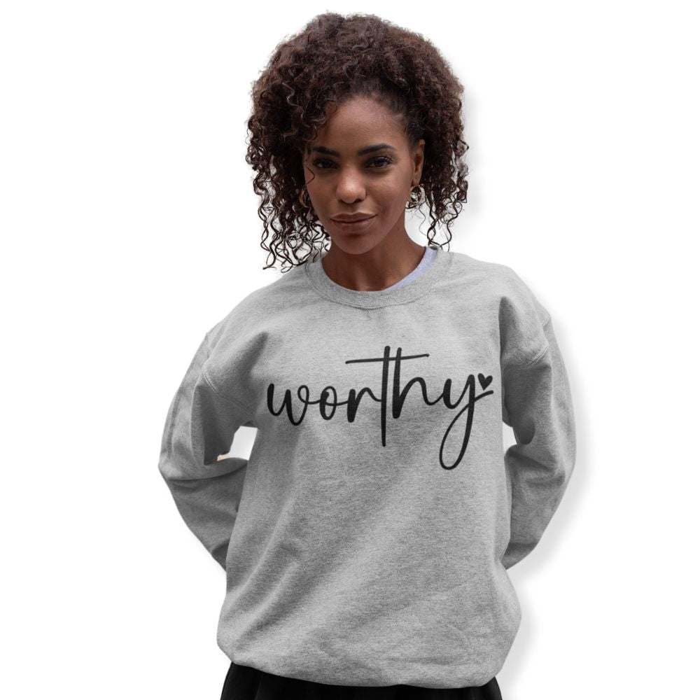 Worthy Women's Fleece Unisex - Fit Sweatshirt White / Sport Gray - Jesus Passion Apparel