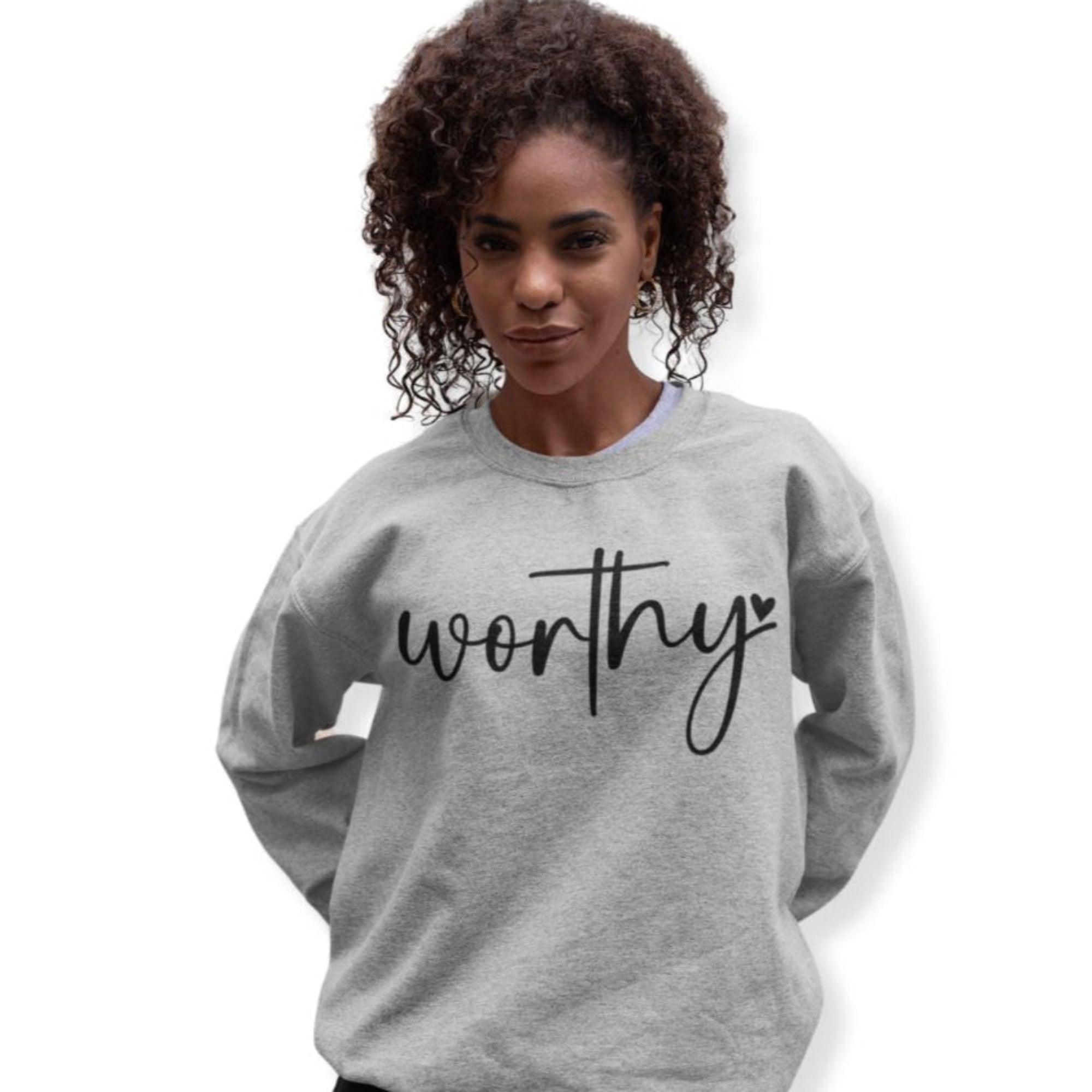 Worthy Women's Fleece Unisex - Fit Sweatshirt White / Sport Gray - Jesus Passion Apparel