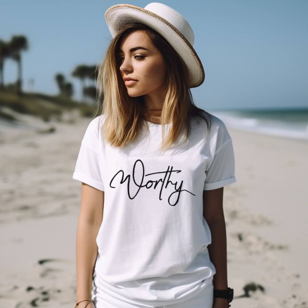 Worthy Women's Jersey Short Sleeve Tee - Black / White - Jesus Passion Apparel