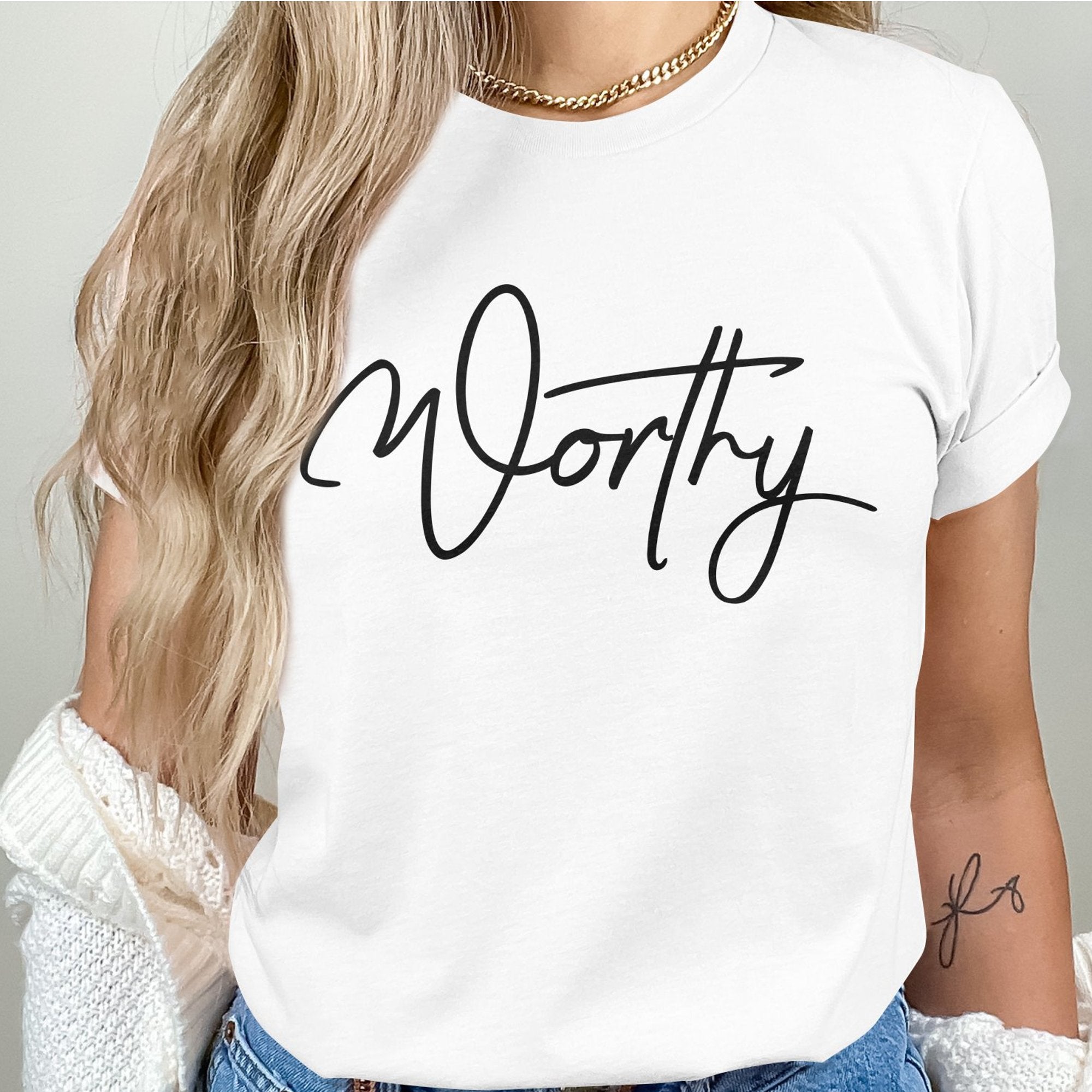 Worthy Women's Jersey Short Sleeve Tee - Black / White - Jesus Passion Apparel