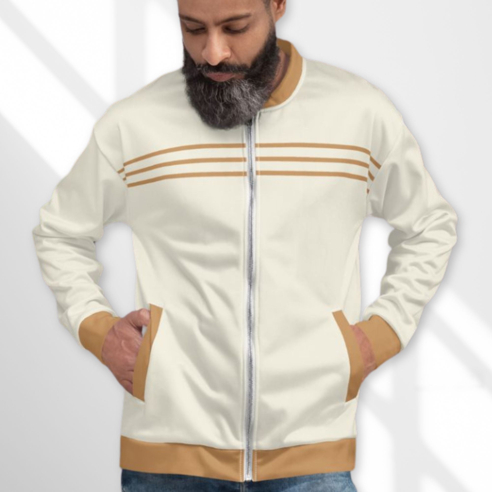 Yahweh Cream and Gold Men's Bomber Jacket - Jesus Passion Apparel