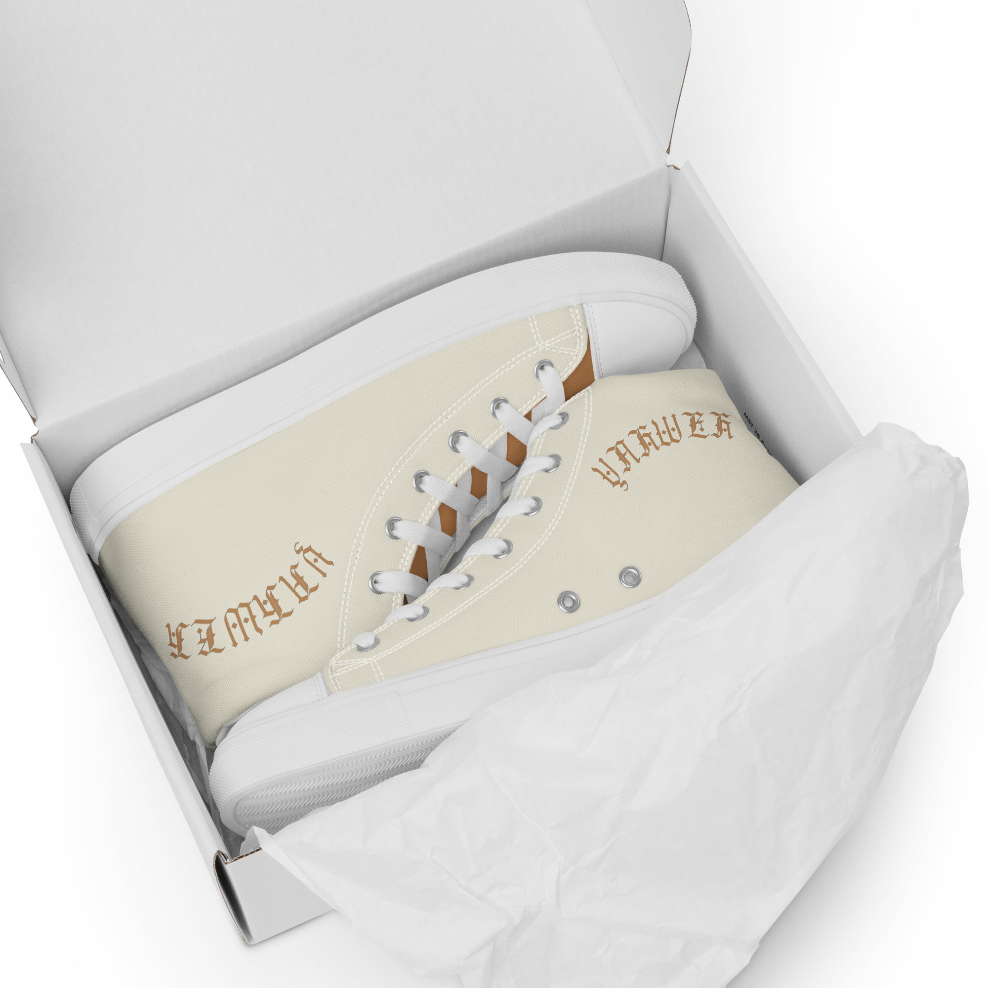 Yahweh Cream and Gold Men’s High Top Canvas Shoes - Jesus Passion Apparel