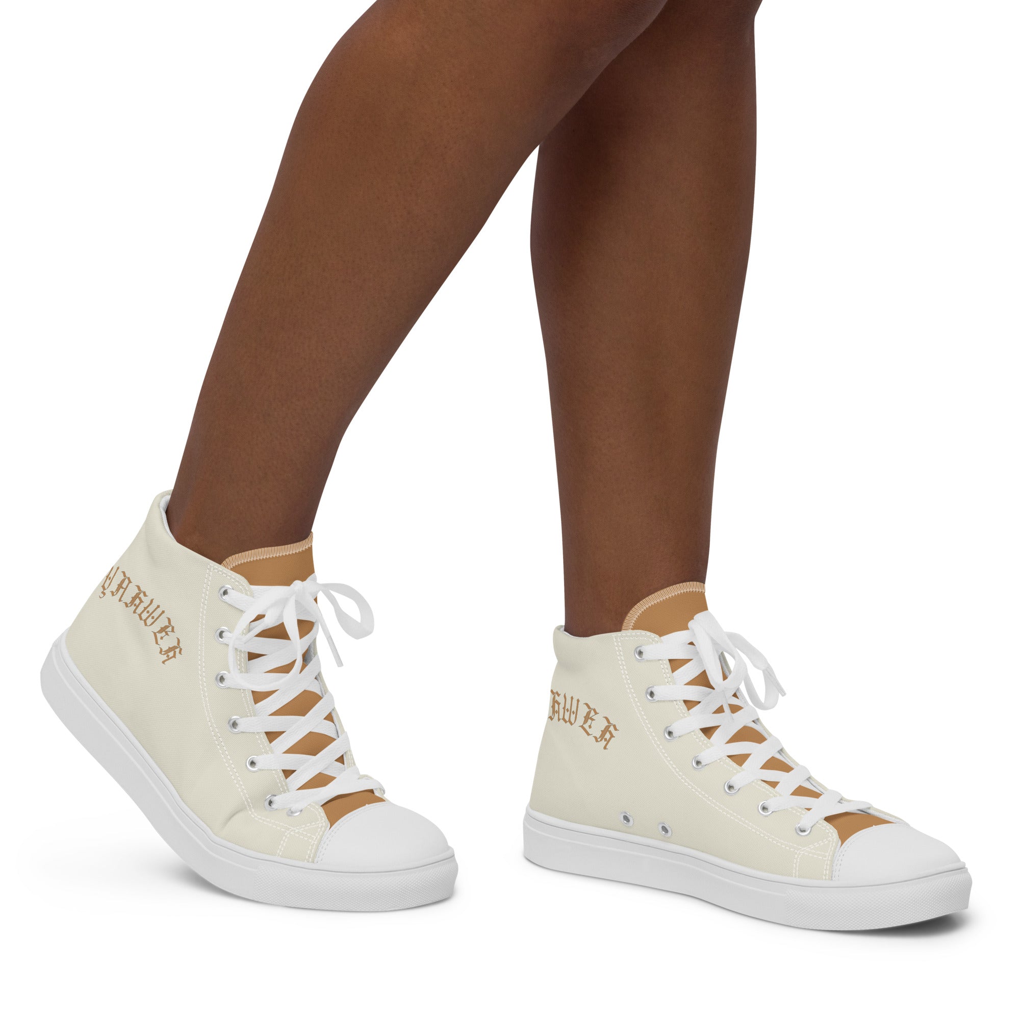 Yahweh Cream and Gold Women’s High Top Canvas Shoes - Jesus Passion Apparel