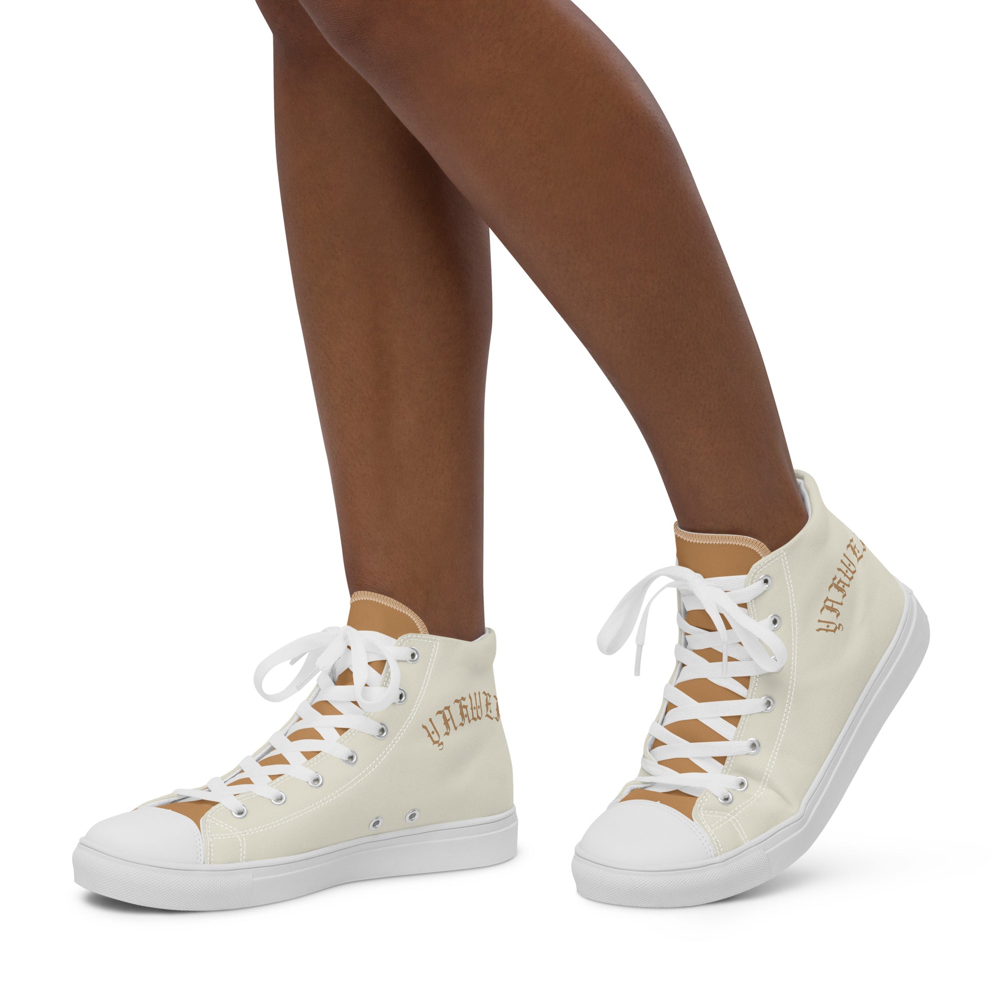 Yahweh Cream and Gold Women’s High Top Canvas Shoes - Jesus Passion Apparel