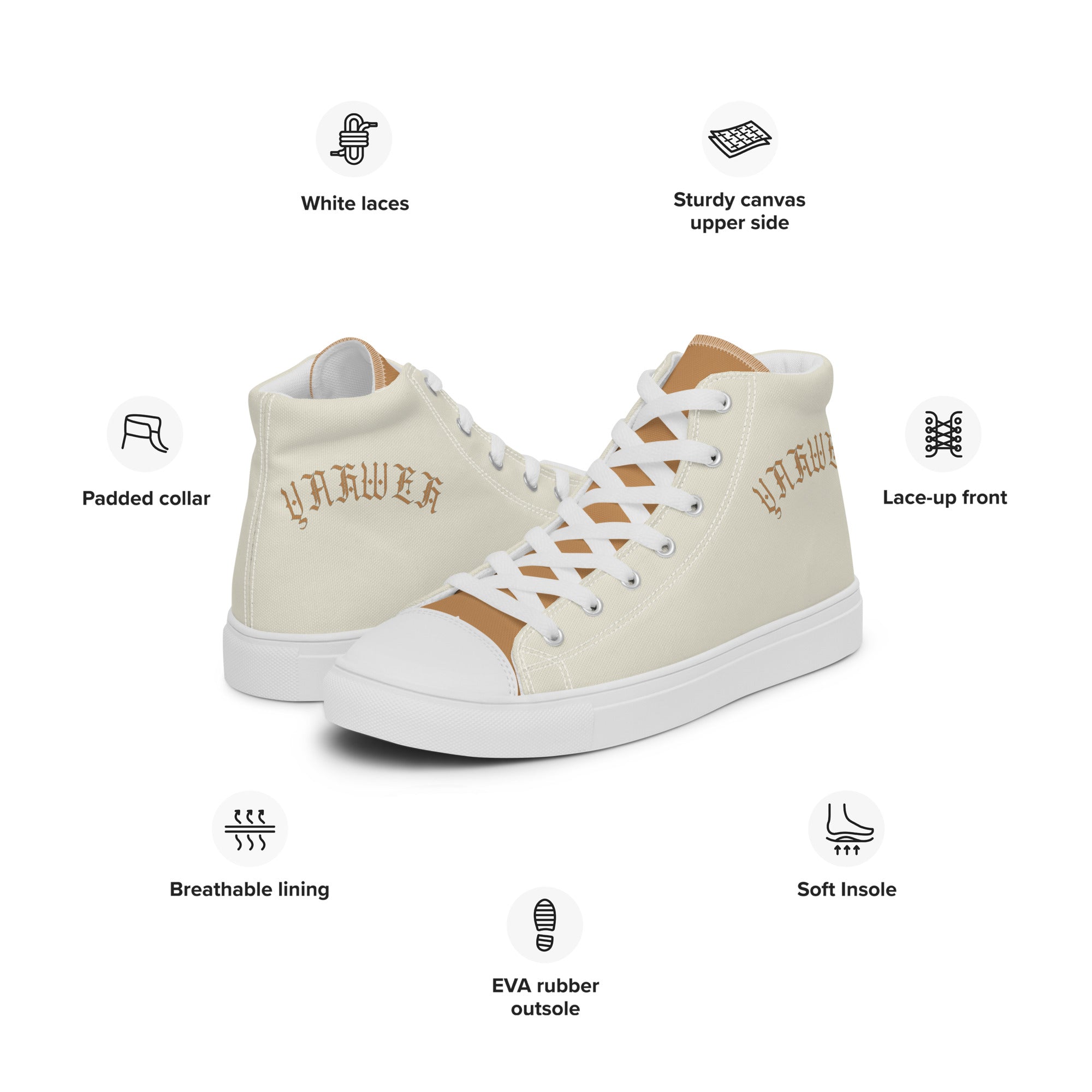 Yahweh Cream and Gold Women’s High Top Canvas Shoes - Jesus Passion Apparel