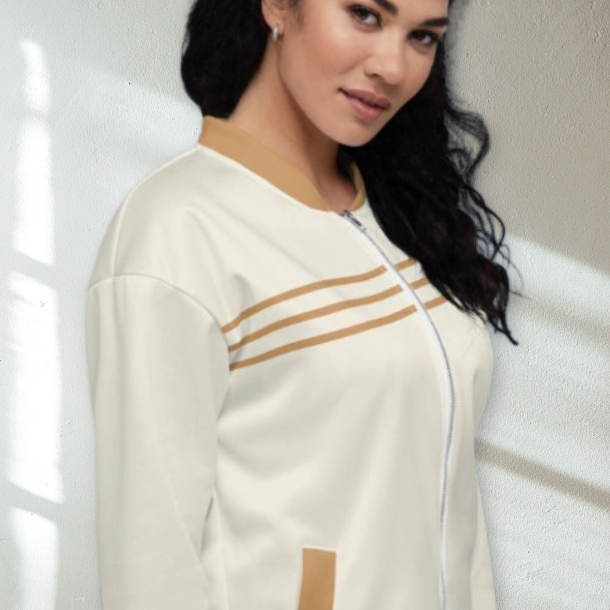 Yahweh Cream Gold Women's Bomber Jacket - Jesus Passion Apparel