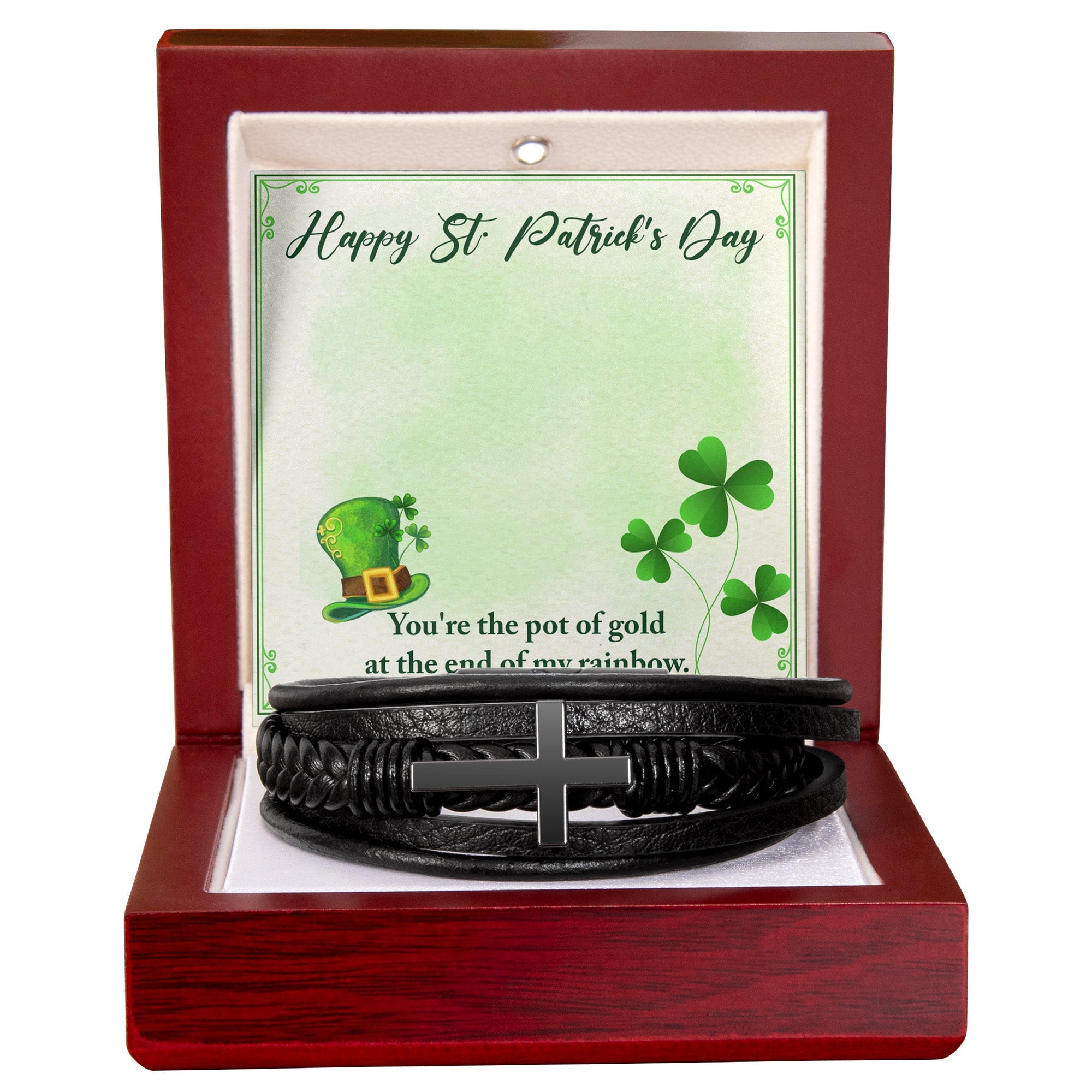 You're The Pot of Gold - Saint Patrick's Day Gift - Men's Cross and Black Braided Rope Bracelet - Jesus Passion Apparel