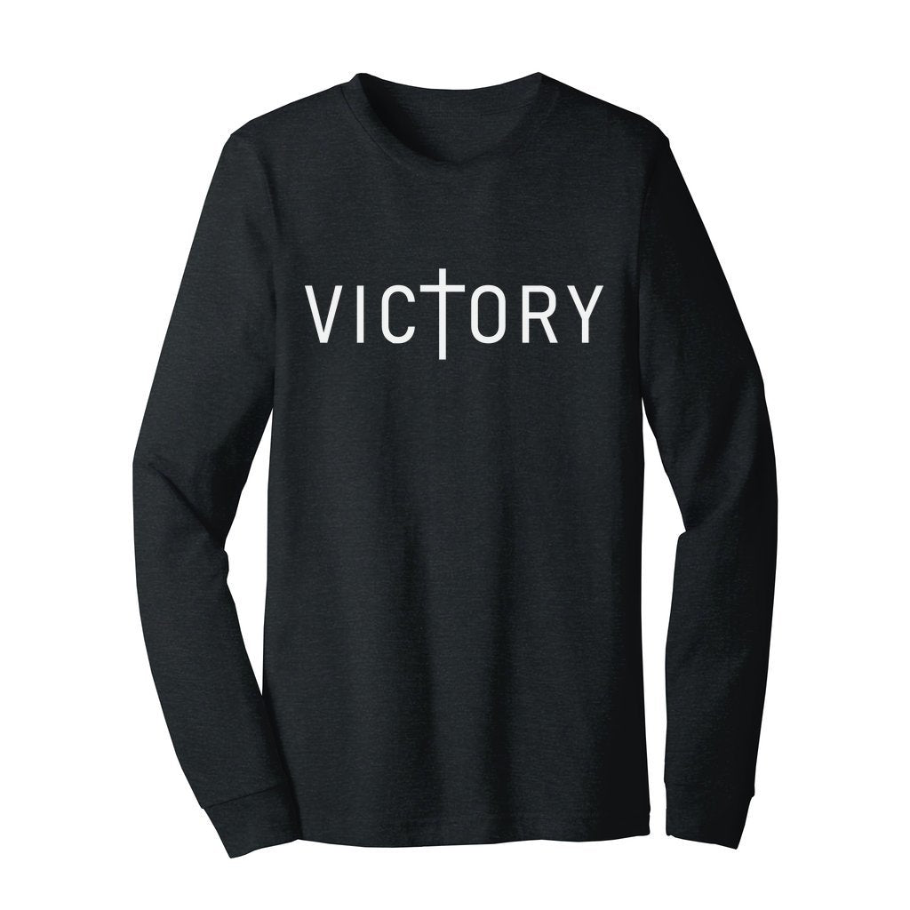 Victory Unisex Jersey Long Sleeve Tee Size: XS Color: Dark Grey Heather Jesus Passion Apparel