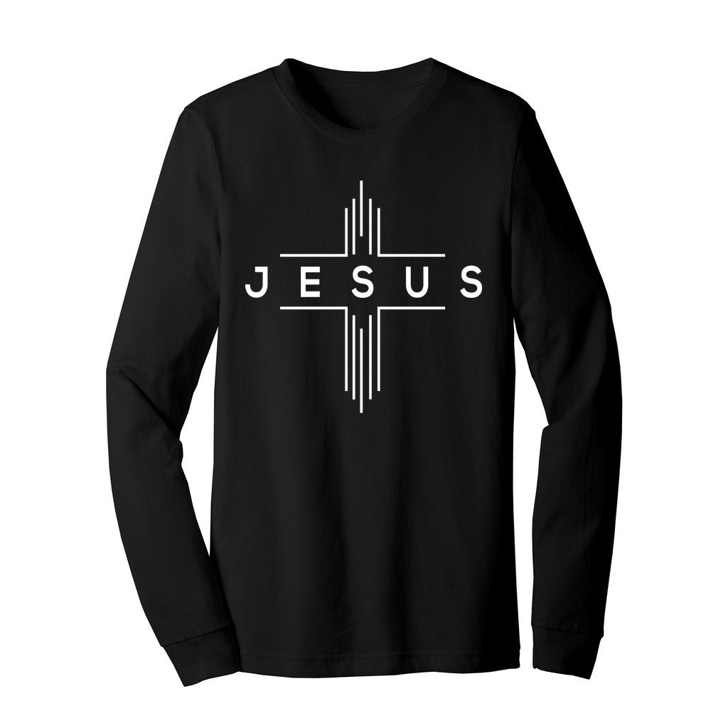 Jesus Chevron Cross Unisex Jersey Long Sleeve Tee Size: XS Color: Black Jesus Passion Apparel