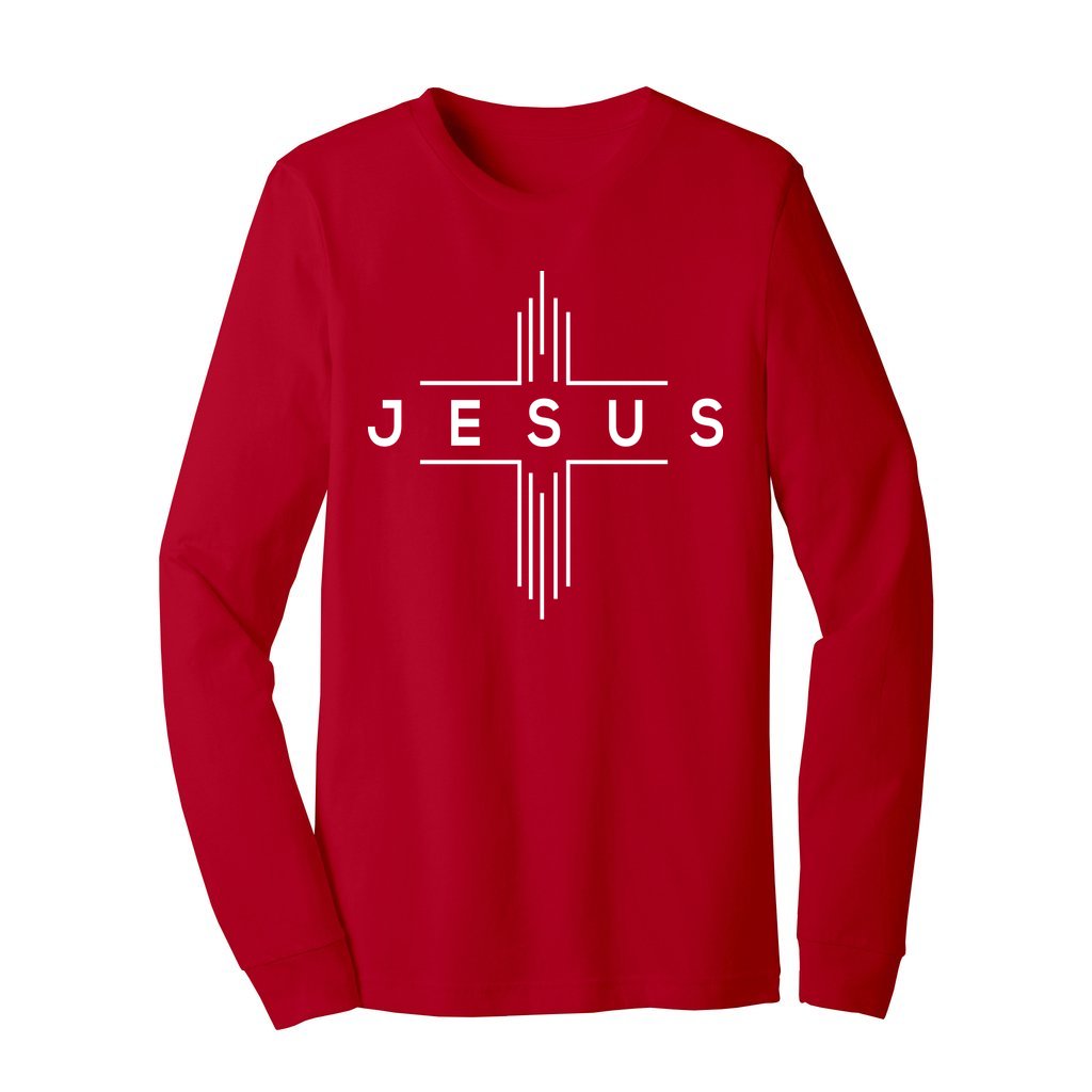 Jesus Chevron Cross Unisex Jersey Long Sleeve Tee Size: XS Color: Red Jesus Passion Apparel