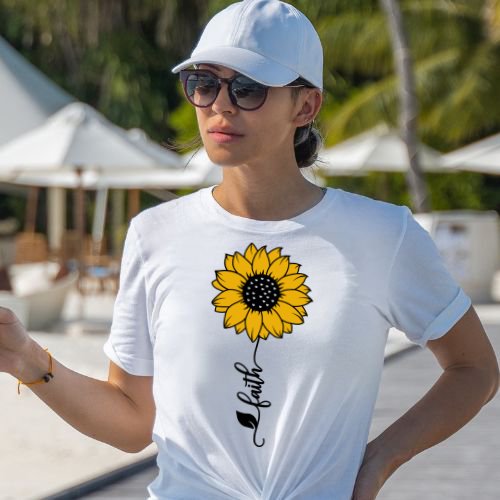 Faith Sunflower Vertical Jersey Short Sleeve T-Shirt Color: White Size: XS Jesus Passion Apparel