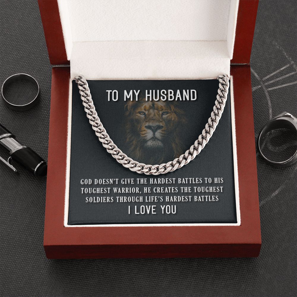 To My Husband - Tough Soldier Cuban Link Chain Box Choice: Luxury Box Jesus Passion Apparel