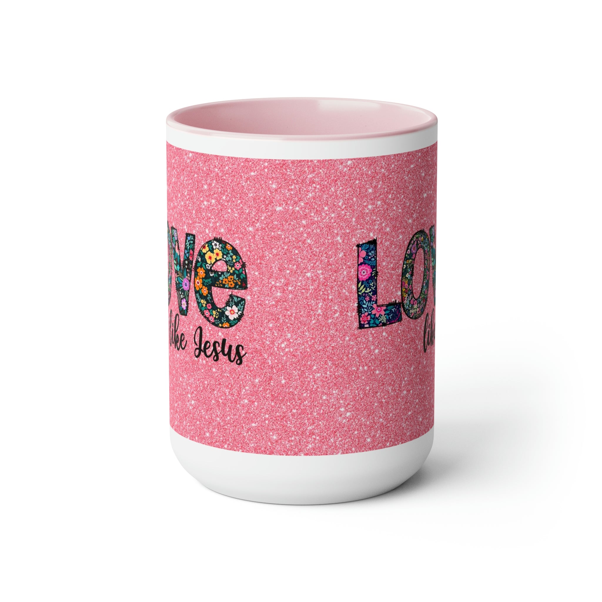 Love Like Jesus Blue, Pink or Black and White Two-Tone Coffee Mug, 15oz Size: 15oz Color: Light Blue Jesus Passion Apparel