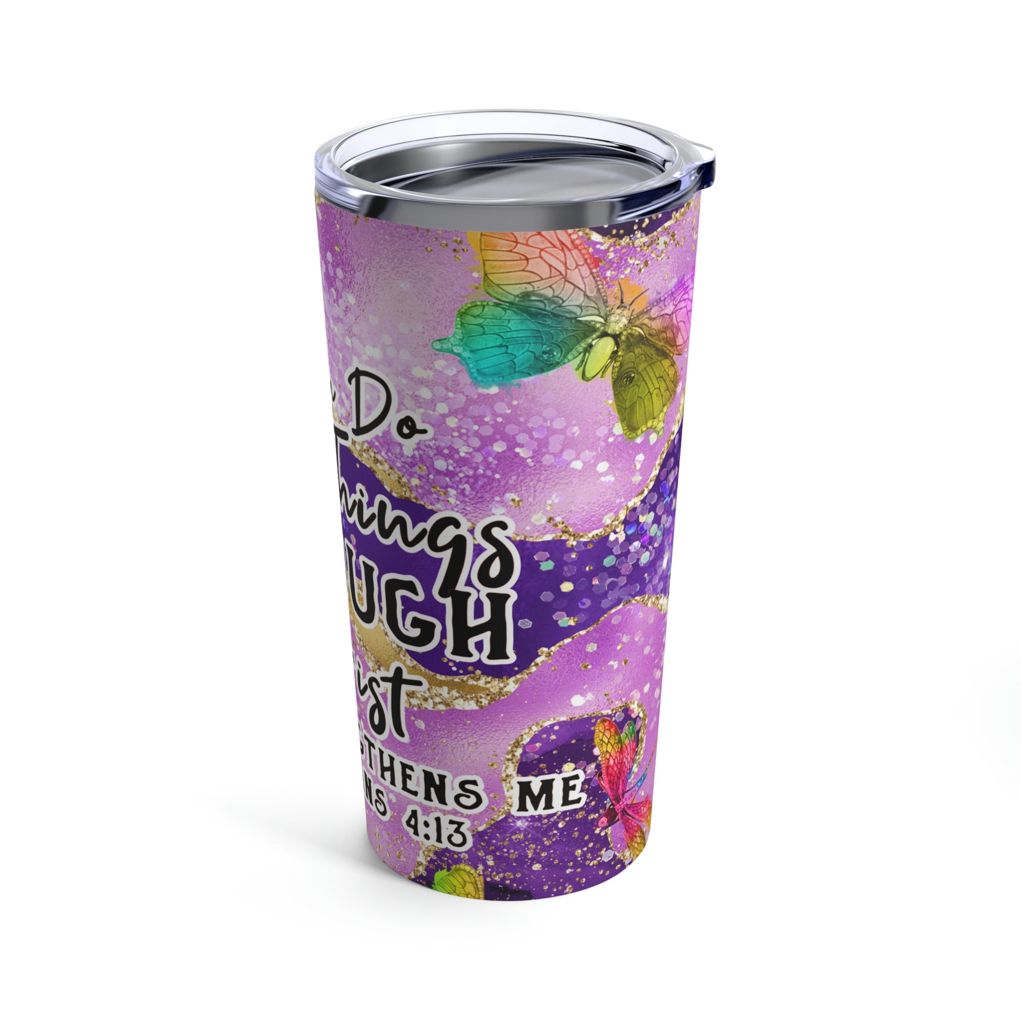 All Things Through Christ Dragonfly Hot-Cold Tumbler 20 oz with Sip Lid Size: 20oz Jesus Passion Apparel