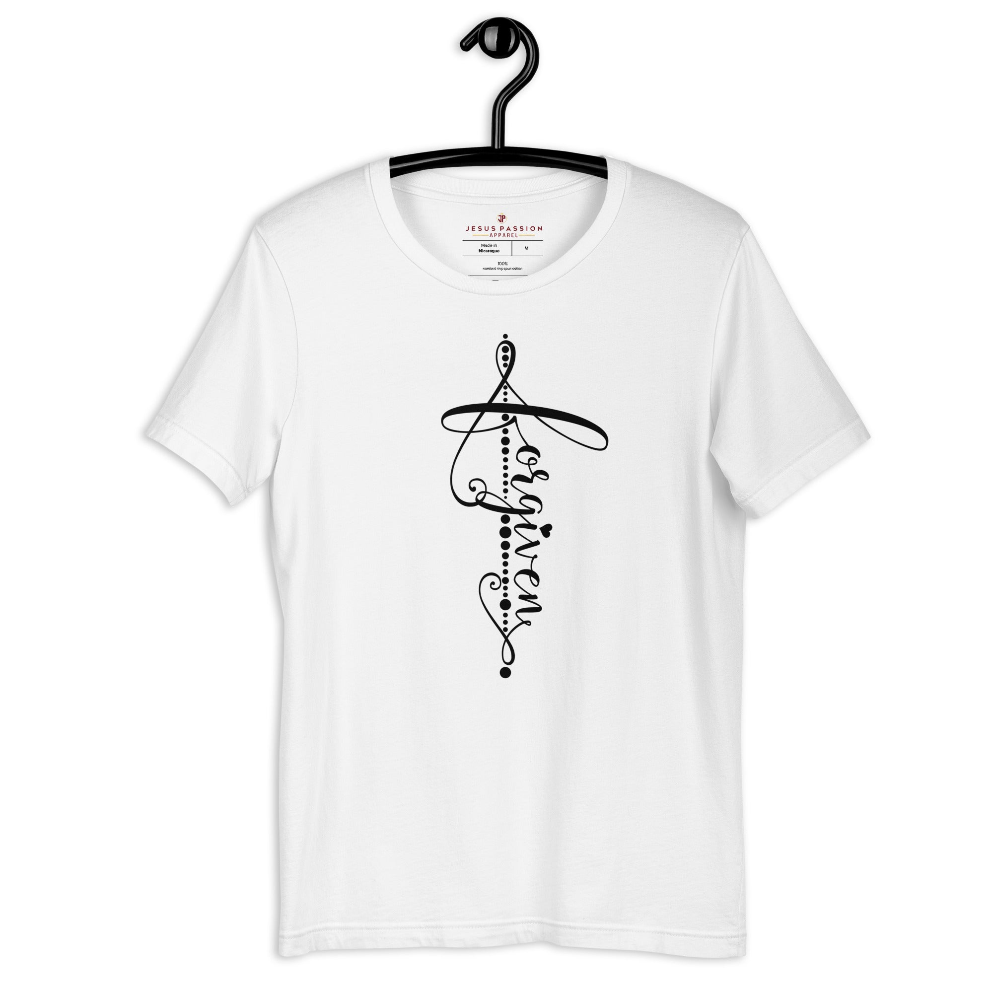 Forgiven Vertical Script Jersey Short Sleeve T-Shirt Color: White Size: XS Jesus Passion Apparel